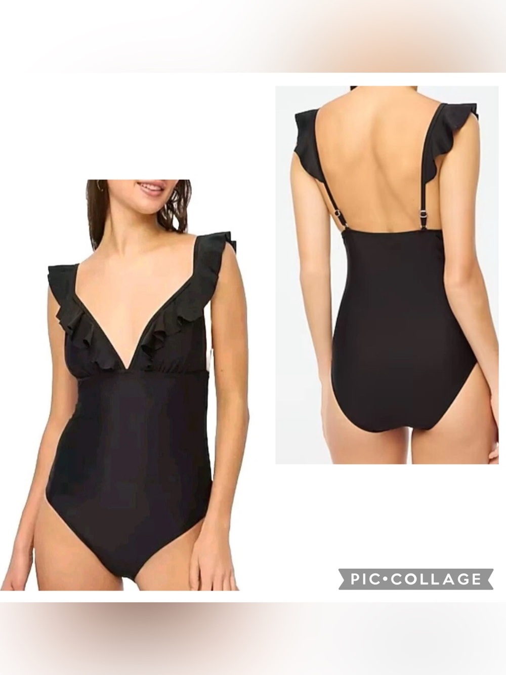 J.crew Black Ruffle V-Neck One-Piece Swimsuit size m